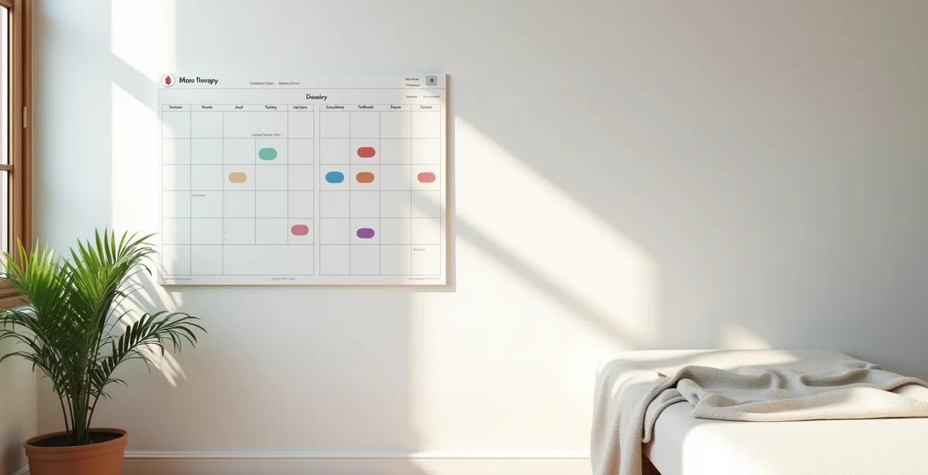 Planificación mensual de sesiones de kinesiología en calendario