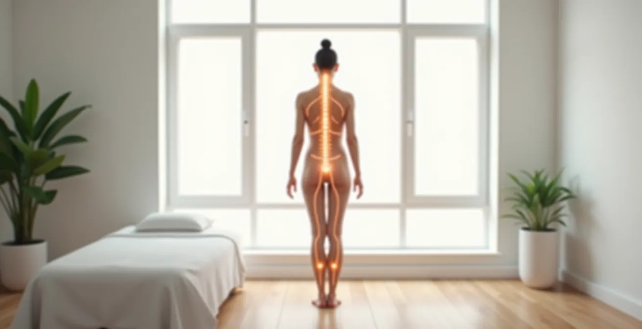 Vista posterior del cuerpo humano mostrando los principales puntos de acupuntura para tratar dolor de espalda y lumbalgia