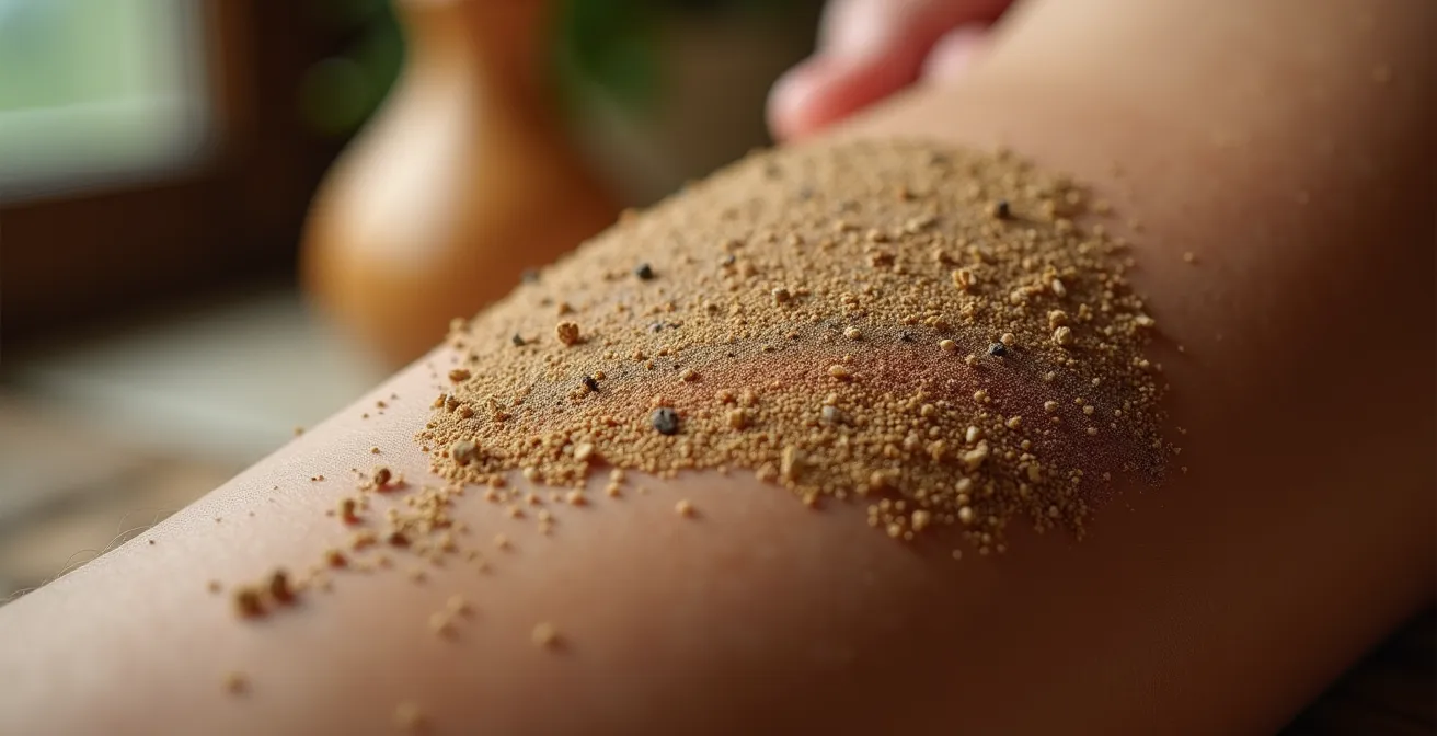 Técnica de masaje circular en brazos con exfoliante de yerba mate