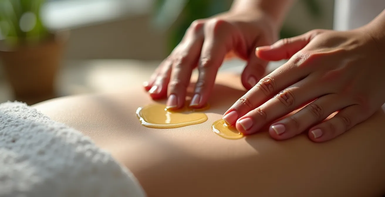 Técnica de masaje transverso profundo sobre cicatriz con aceite de rosa mosqueta