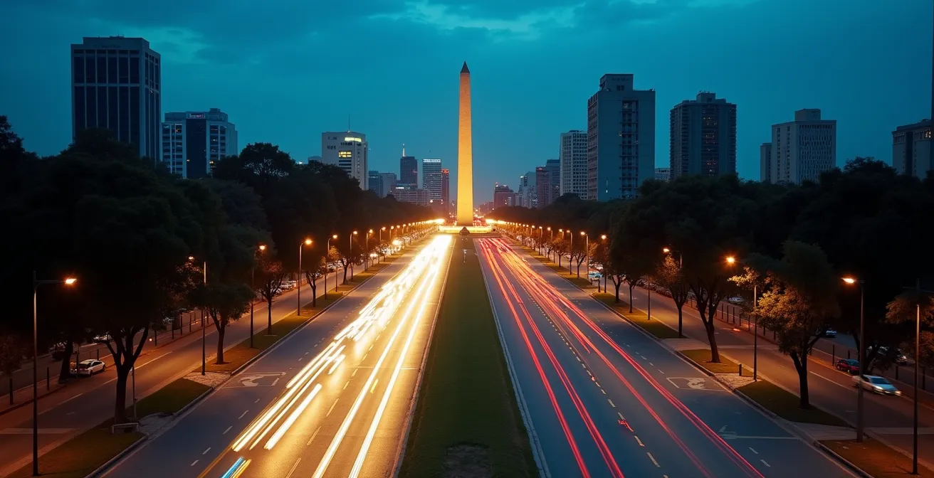 Vista aérea del tráfico intenso de la Avenida 9 de Julio como metáfora de los pensamientos