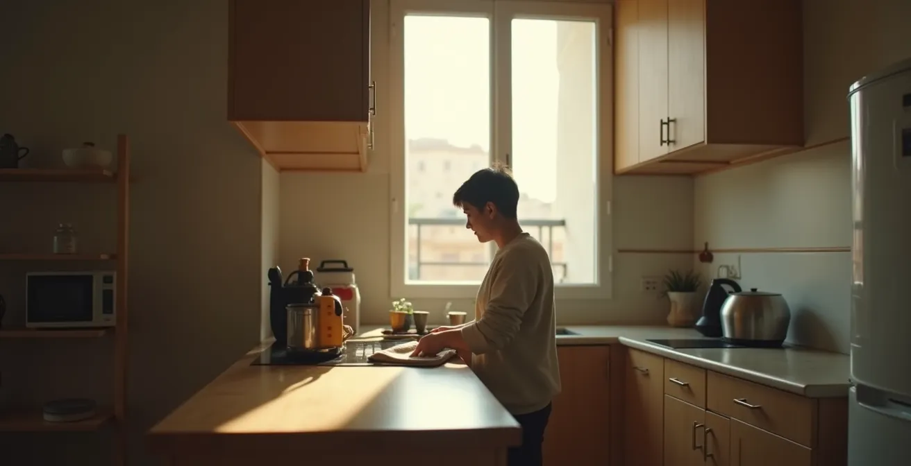 Secuencia visual de micro-prácticas de yoga integradas en la rutina diaria argentina