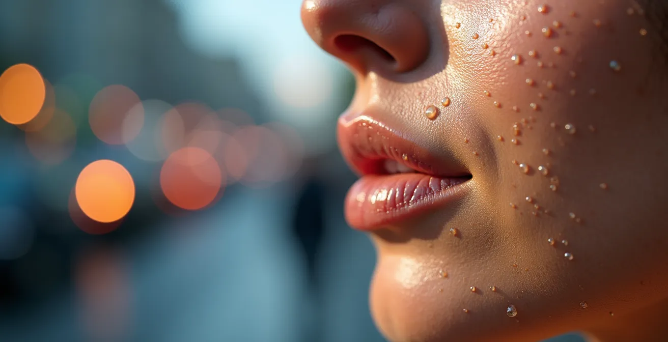 Mujer argentina protegiéndose de la contaminación urbana en Buenos Aires