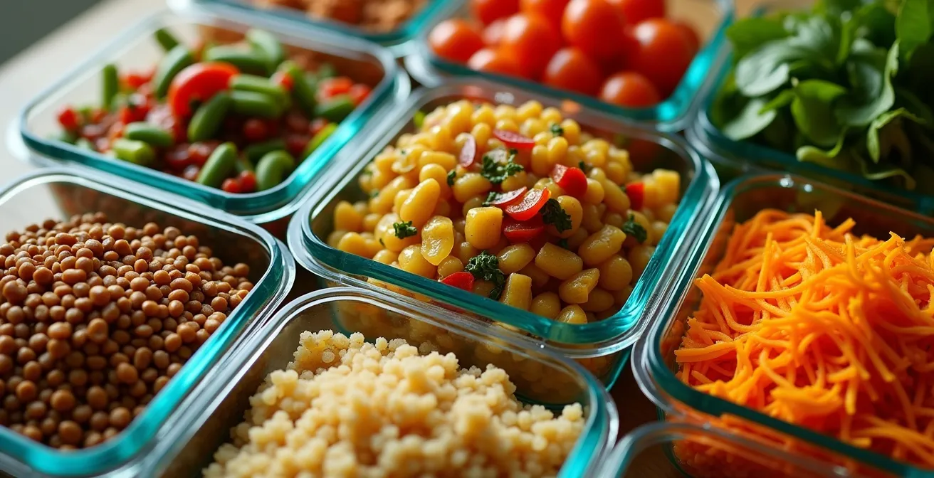 Vista cenital de contenedores con preparaciones argentinas listas para la semana