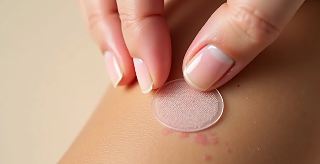 Aplicación de parche transparente hidrocoloide sobre mejilla con técnica correcta