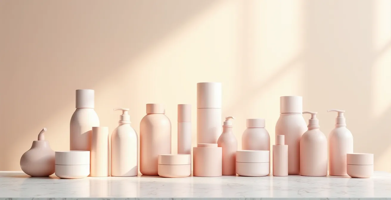 Mesa con productos cosméticos organizados mostrando cronología de uso