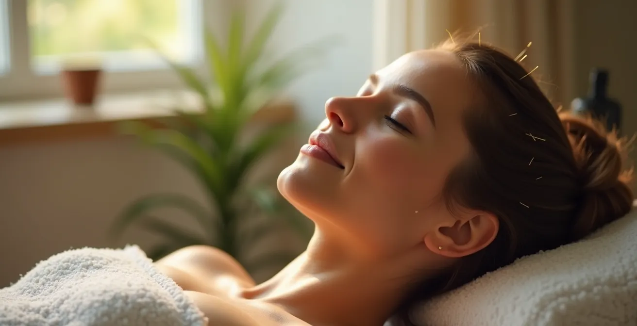 Persona recibiendo tratamiento de acupuntura en ambiente sereno y profesional