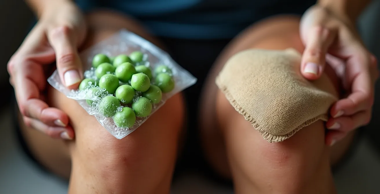 Aplicación de terapia de contraste frío-calor en rodilla de deportista