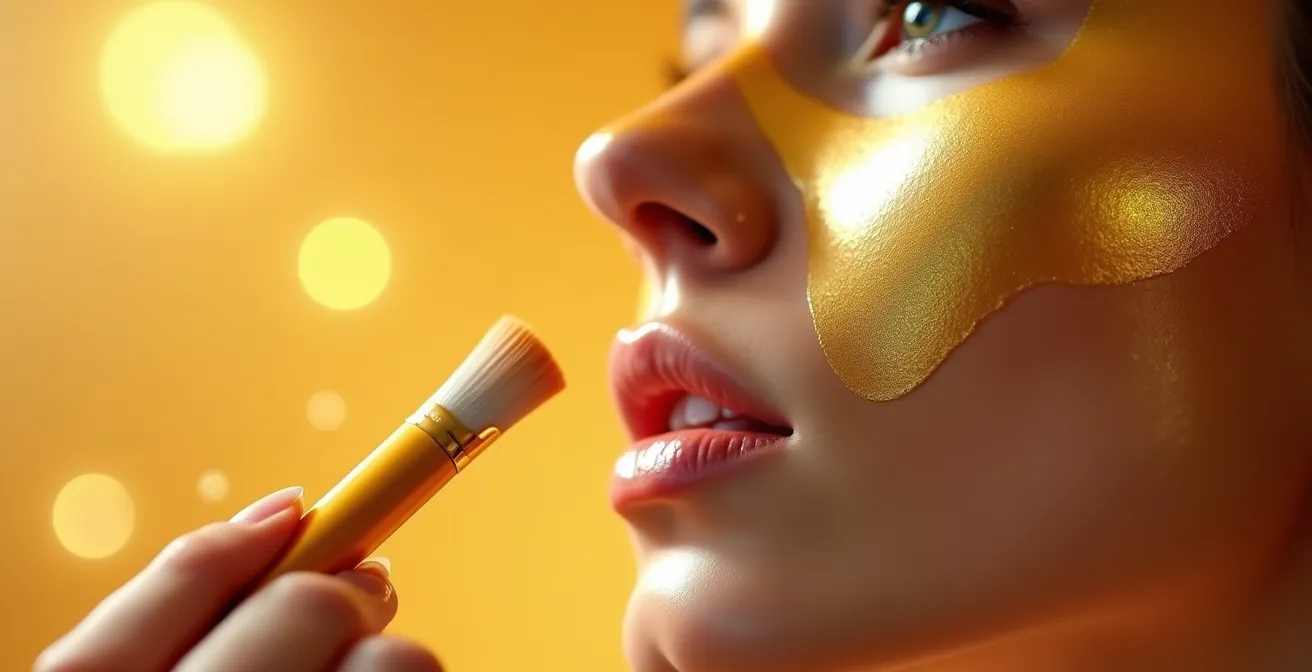 Aplicación de máscara dorada en rostro durante tratamiento express