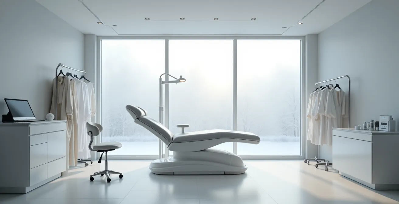 Ambiente de clínica estética durante tratamiento facial de invierno con luz suave